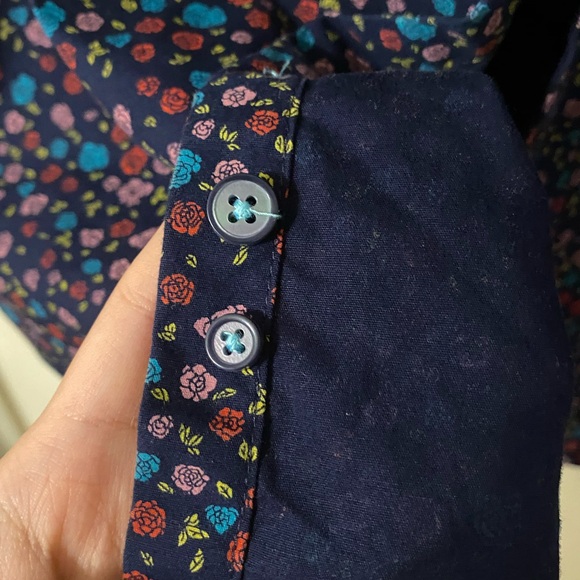 Denim & Flower Men’s Short-Sleeved, Button-Down Navy Floral Rose Slim Fit Shirt - Picture 6 of 8